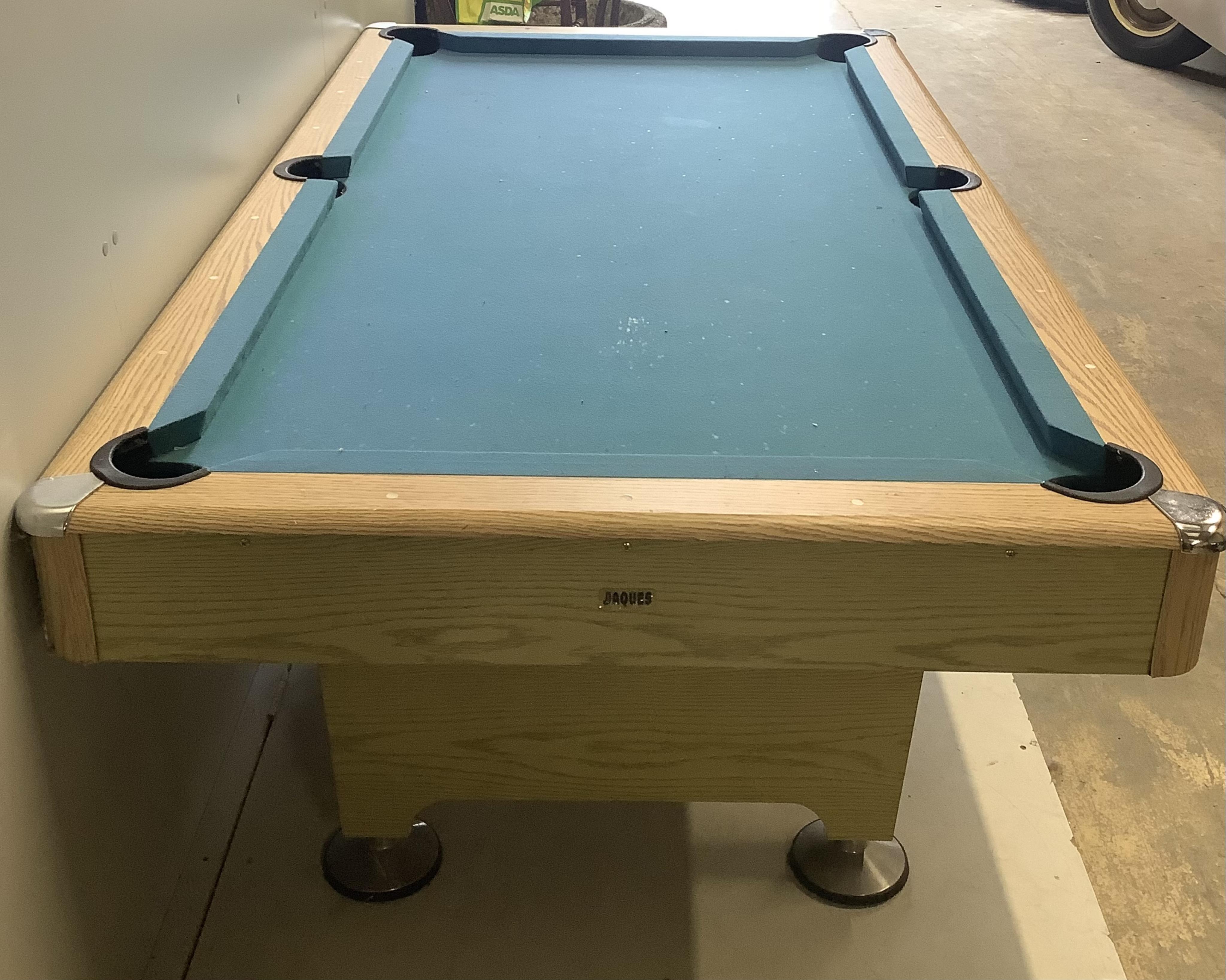 A modern pool table with accessories, width 204cm, depth 114cm, height 76cm. Condition - fair